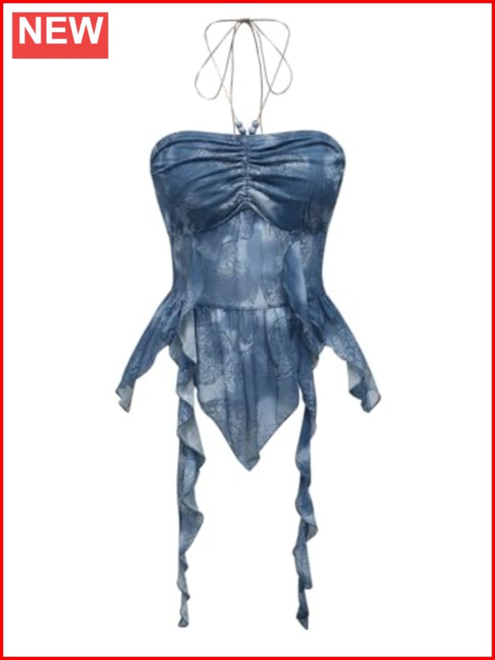GORGLITTER Women's Y2K Halter Flowy Ruffle Backless Crop Cami Top